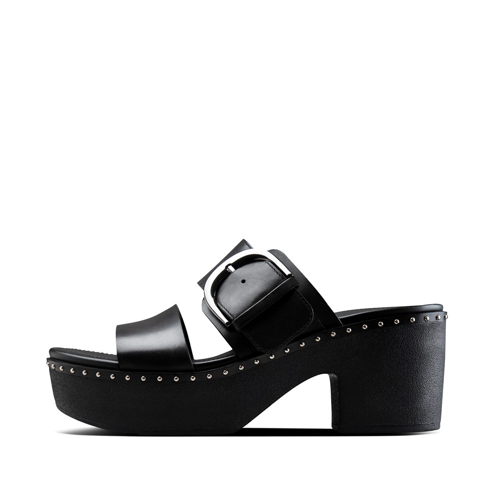 Fitflop Womens Platforms - Pilar Leather Slide - Black - 694-VUPCEG